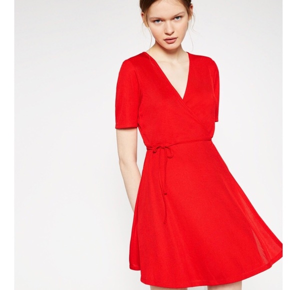 zara red wrap dress